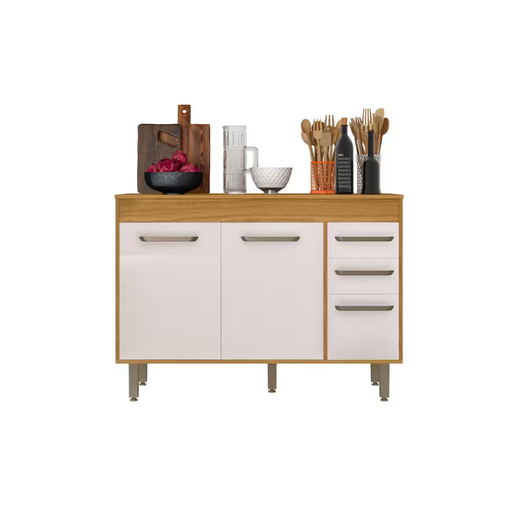 Balcão de Cozinha Malta 120cm 3 Portas 2 Gavetas com Tampo Poliman