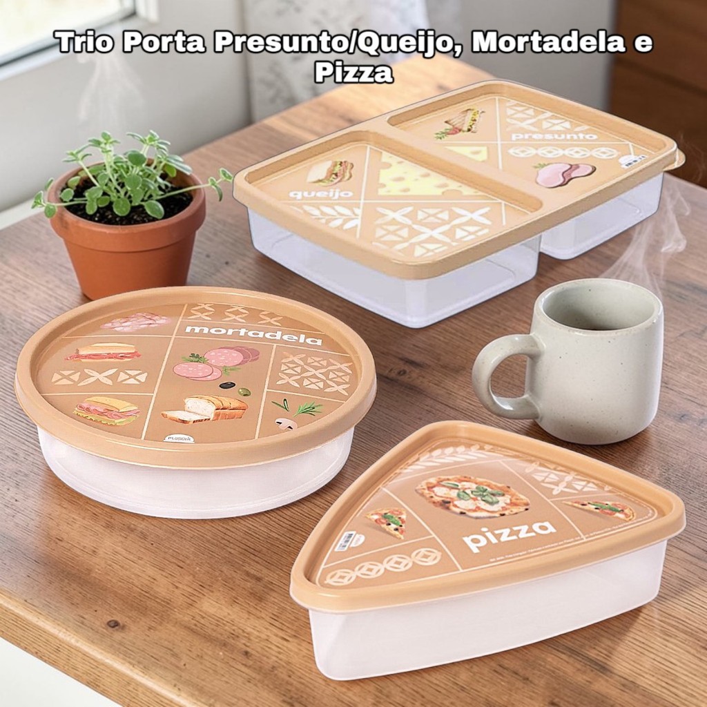 Kit Porta Frios Presunto Queijo Porta Mortadela Porta Pizza Organizador Geladeira