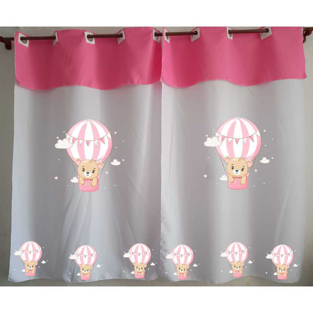 Cortina Personalizada para Decoração de Quarto, Berço Infantil Menina Bebê Ursinha Baloeira