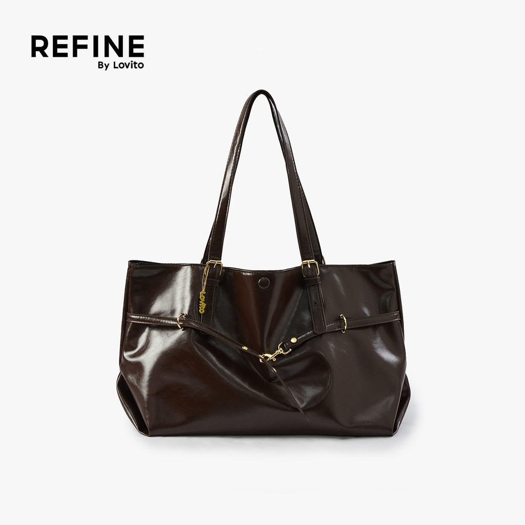 (Lovito Refine) Bolsa De Ombro Casual De Grande Capacidade Fecho Requintado Em Pu Alta Qualidade Para Mulheres LR30E037 em Oferta na Shopee