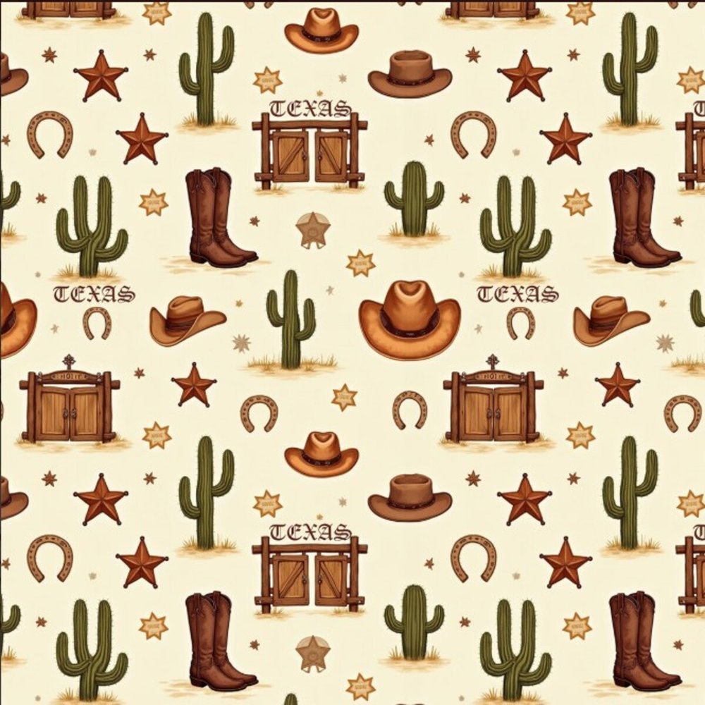 Tecido Tricoline Digital Estampa Country Texas Chapéu e Cacto