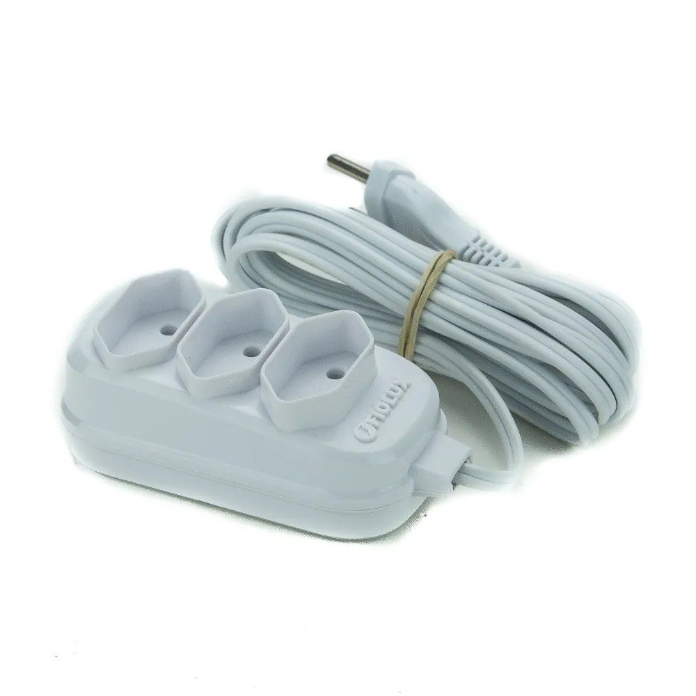 Extensão elétrica 3 metros 3 tomadas 2 x 0,75 mm 10A bipolar Fiolux