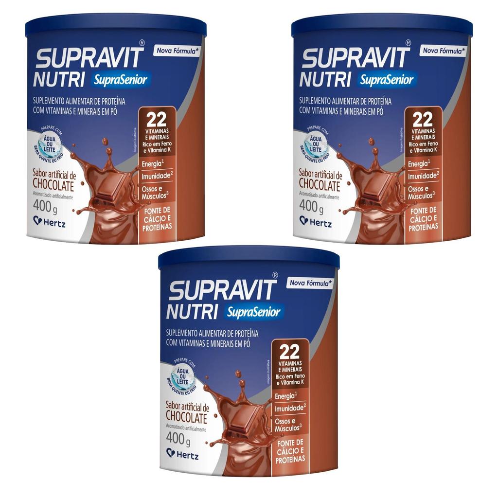 Kit Supravit Nutri Sabor Chocolate Com 3 Unidades De 400g Cada