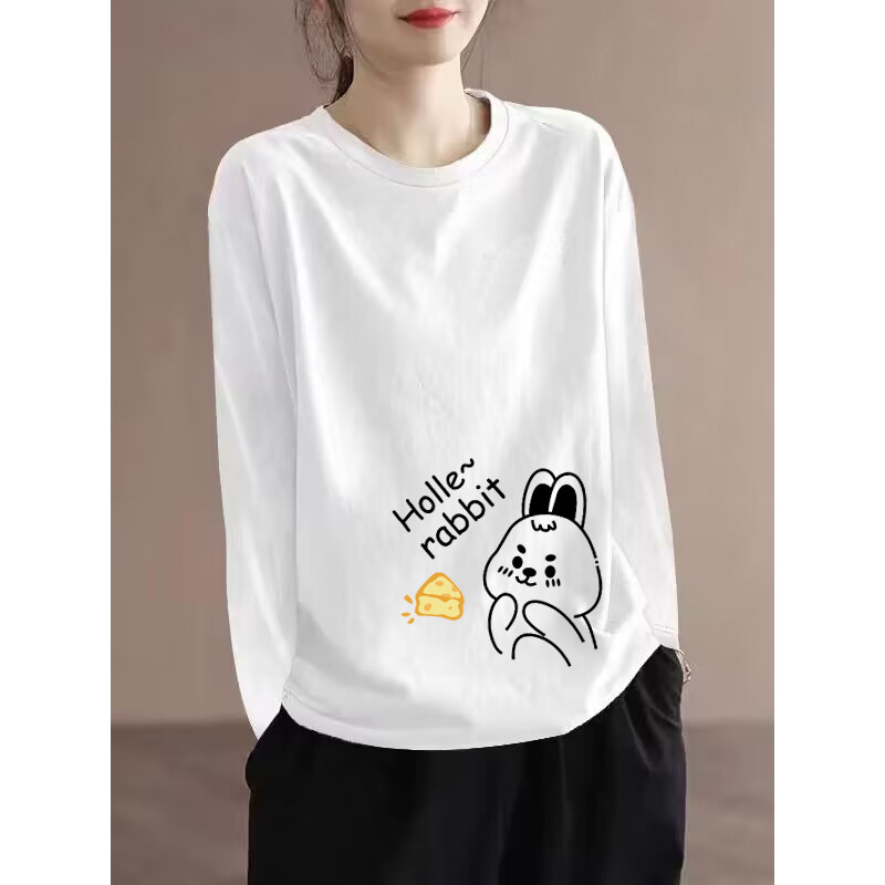Exportação de comércio exterior 100% algodão moda manga comprida camiseta primavera All-Match temperamento solto mais ma