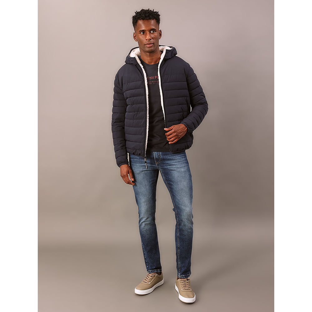 Jaqueta Matelassê Sherpa Capuz Calvin Klein Jeans - Marinho