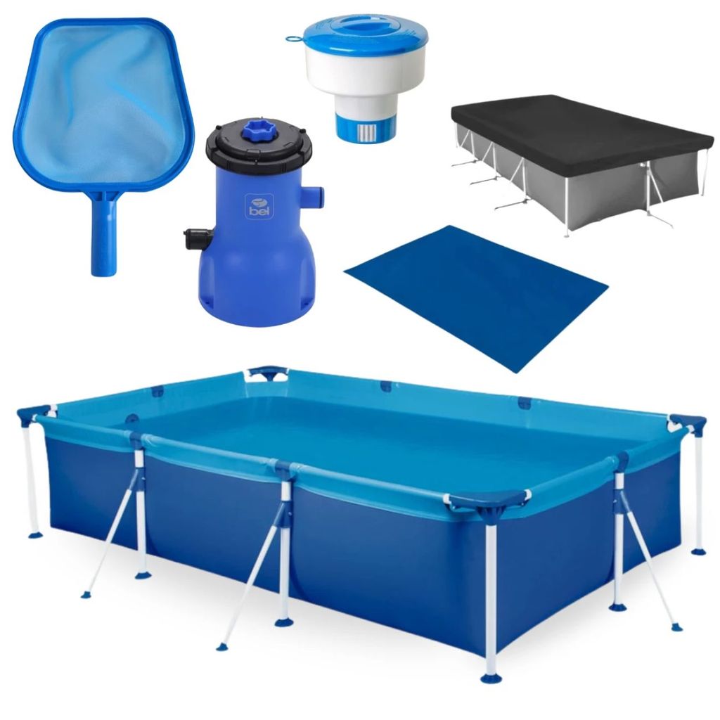 Piscina 3700 Litros Estrutural + Capa, Forro + Bomba Filtrante 110v 3028 L/H + Peneira + Flutuador