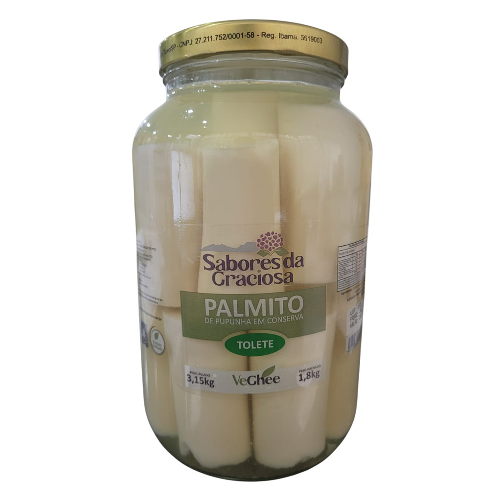 Palmito de Pupunha em Conserva - Tolete 1,8 kg