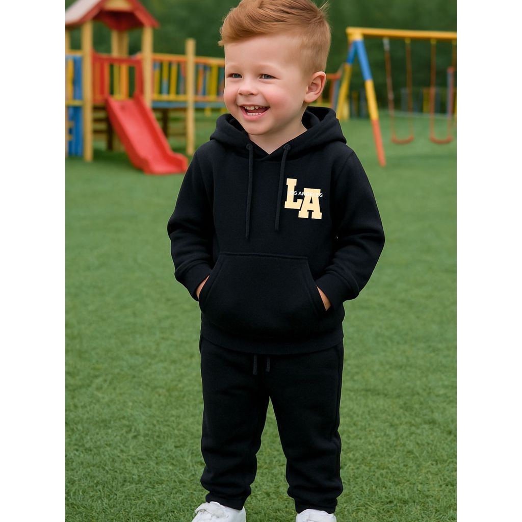 Conjunto Moletom Infantil Flanelado LA Los Angeles Blusa de Frio Canguru + Calça Blusao Com Capuz