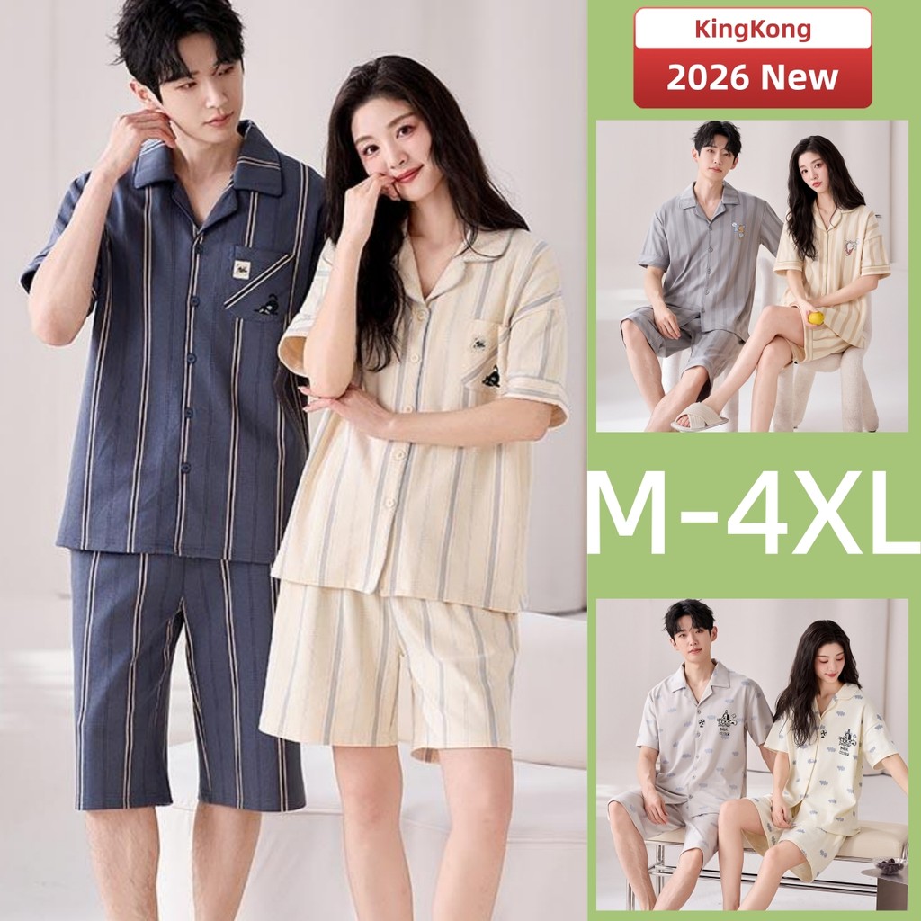 Casal Pijamas Conjunto 100 % Algodão Plus Size Mulheres Homens Verão Manga Curta Listrado Dos Desenhos Animados Mulher H