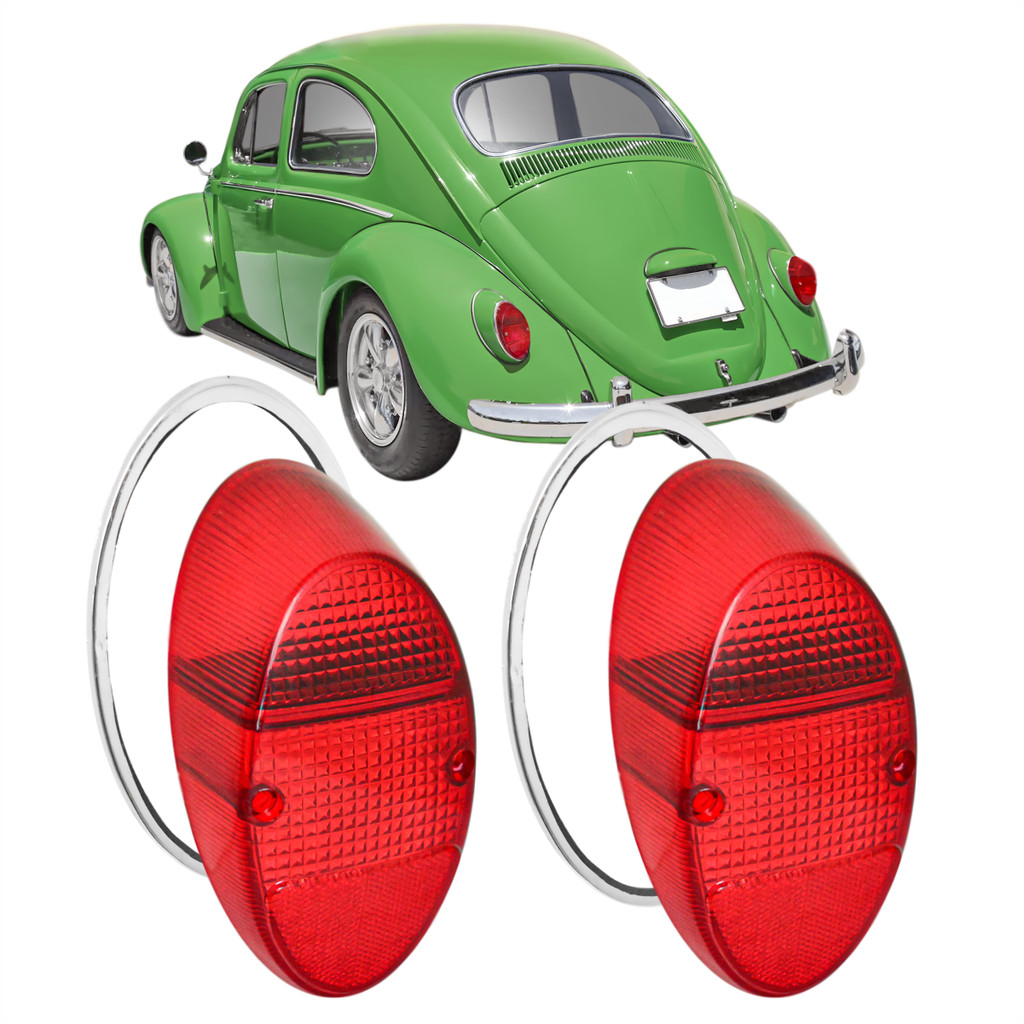 Kit Aro Cromado + Lente da Lanterna Traseira RUBI para FUSCA 1300 ano 63 64 65 66 67 a 74