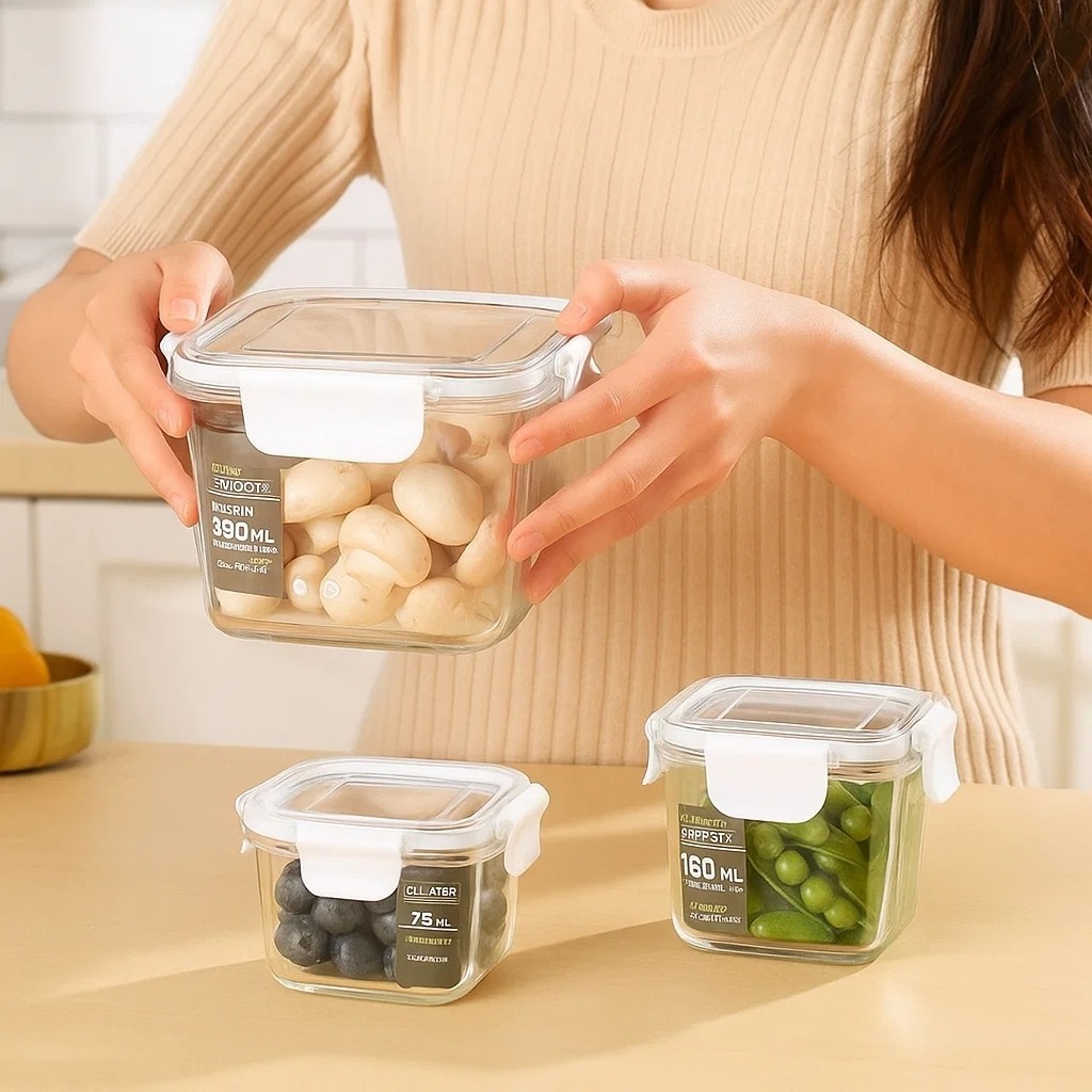 Potes kit 3 quadrados hermeticos plastico mantimentos guarda alimentos cozinha vedacao de achadinhos