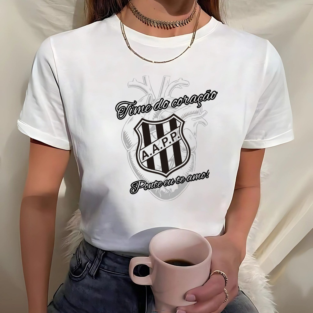 Camiseta Feminina da Ponte Preta Blusinha de Time Paulista Confortável Camisa Moda Feminina Esportiva Macaca Alvinegro