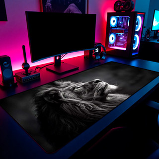 Mouse Pad Gamer Leao Perfil Pb 65x30cm 80x40cm 90x50cm 120x60cm Borda Costurada