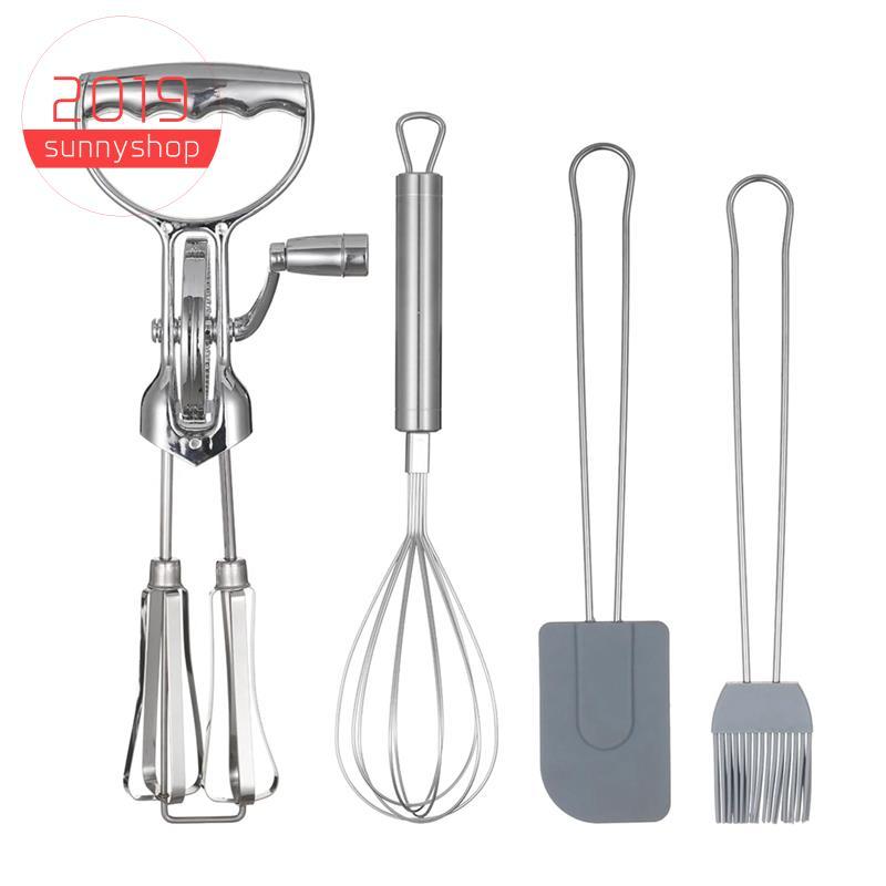 [Bestseller S] Conjunto De Batedor De Ovos Rotativo Giratório Manual Com Misturador , Escova De Silicone E Espátula Aces