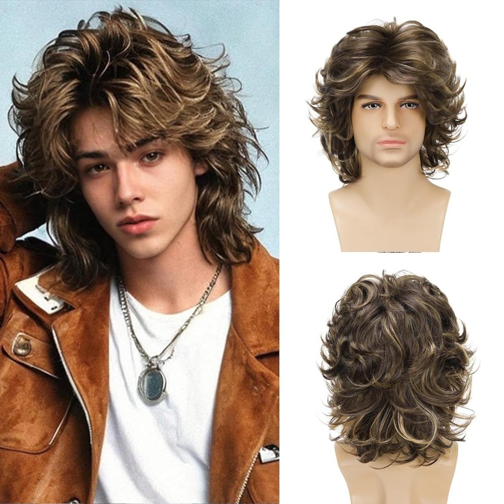 Chapelaria masculina peruca de cabelo Natural curling fibra química venda quente ondulação do cabelo curto fofo Internet