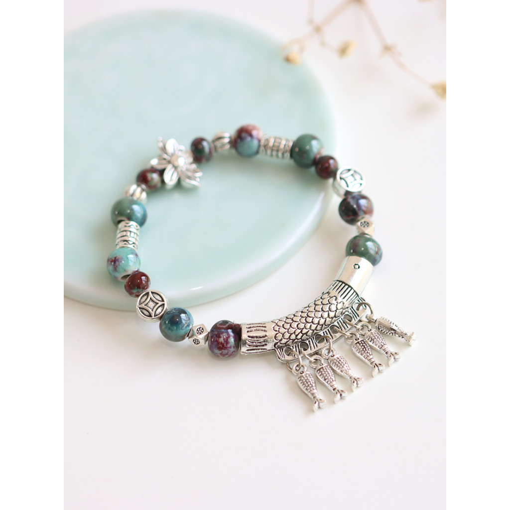 Ruyu Deshui novo estilo chinês paisagem chinesa Dezhen pulseira de cerâmica estilo étnico único estudante namoradas puls