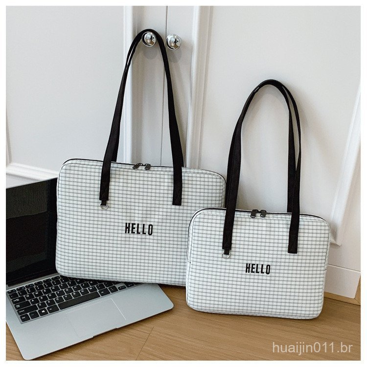 Bolsa simples para laptop com padrão xadrez, bolsa de ombro único para tablet, adequada para dispositivos AV3X de 10/11,
