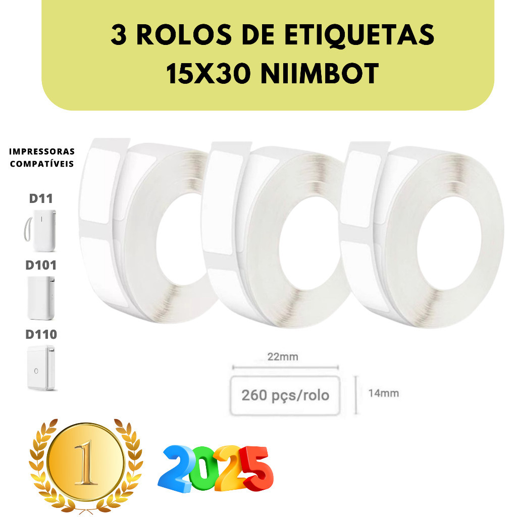 3 Rolos Papel Etiqueta Niimbot D110 D101 D11 15x30mm (630un) em Oferta na Shopee