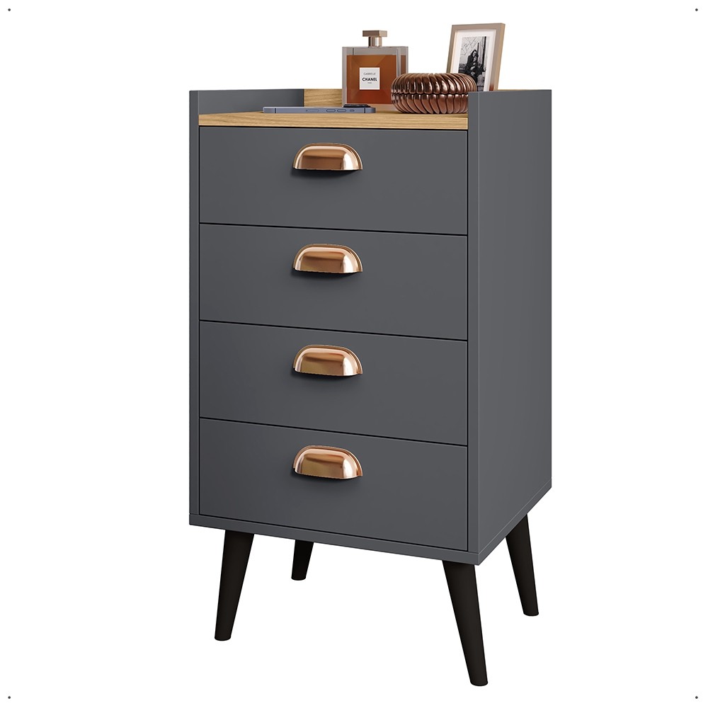 Mesa de Cabeceira com 4 Gavetas Gaveteiro Monet Puxadores Concha criado lateral cama 