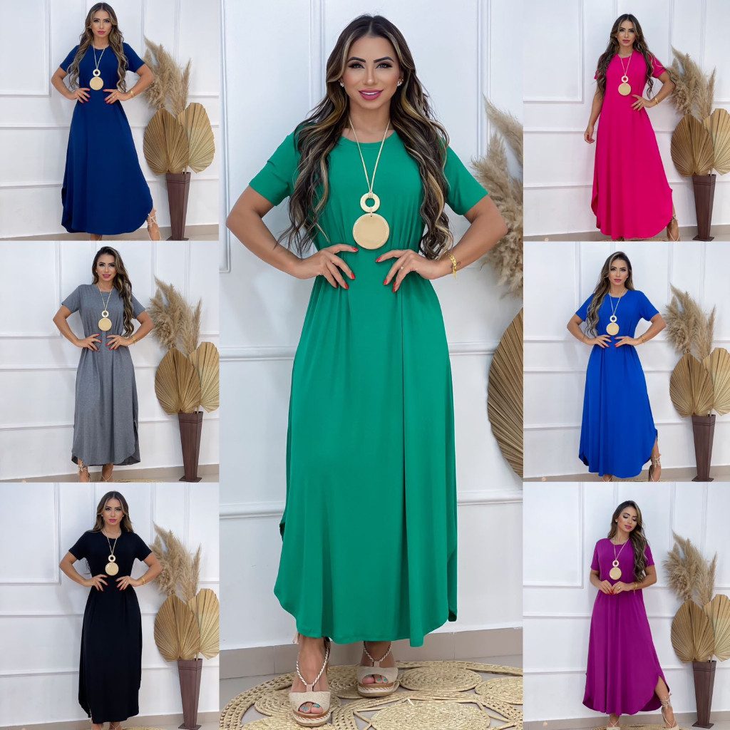 Vestido Longo Saruel Feminino Manga Viscrolaycra Roupas Femininas