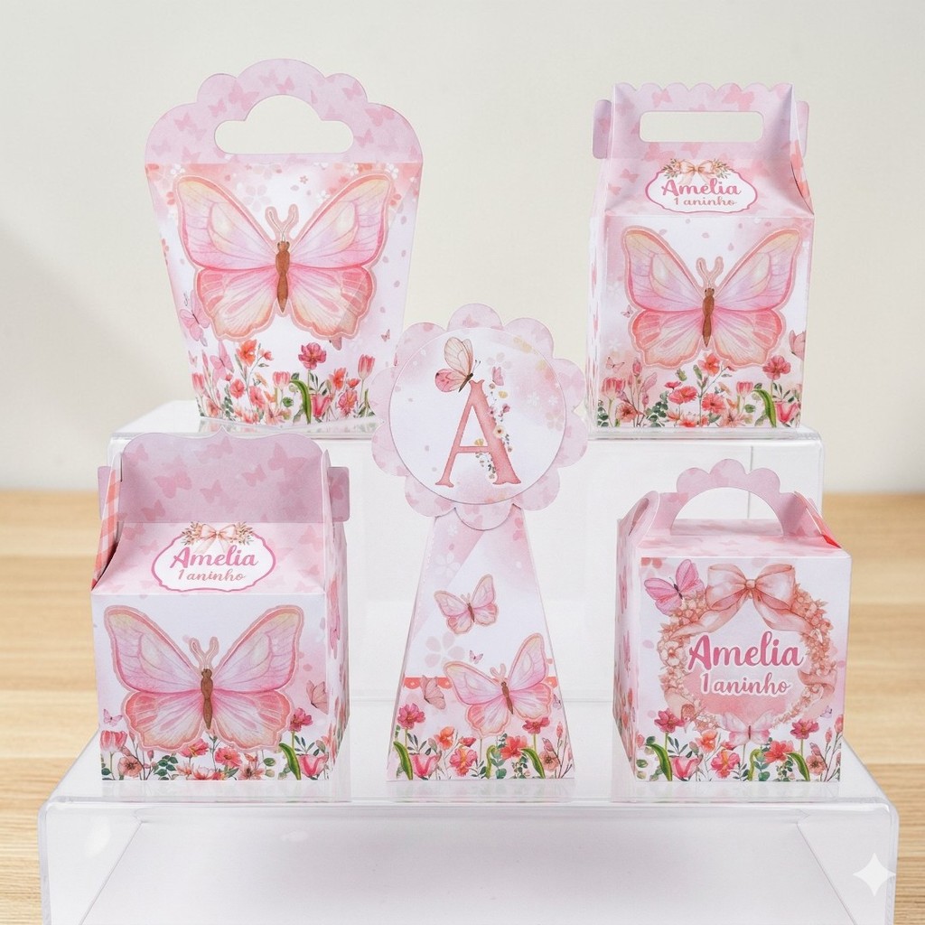 Personalizados JARDIM DAS BORBOLETAS ROSA  (PEGUE E MONTE)- lembrancinha - aniversario - caixinhas personalizadas