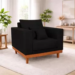 Sofá Poltrona Living Base Madeira Sala Quarto Recepção Suede