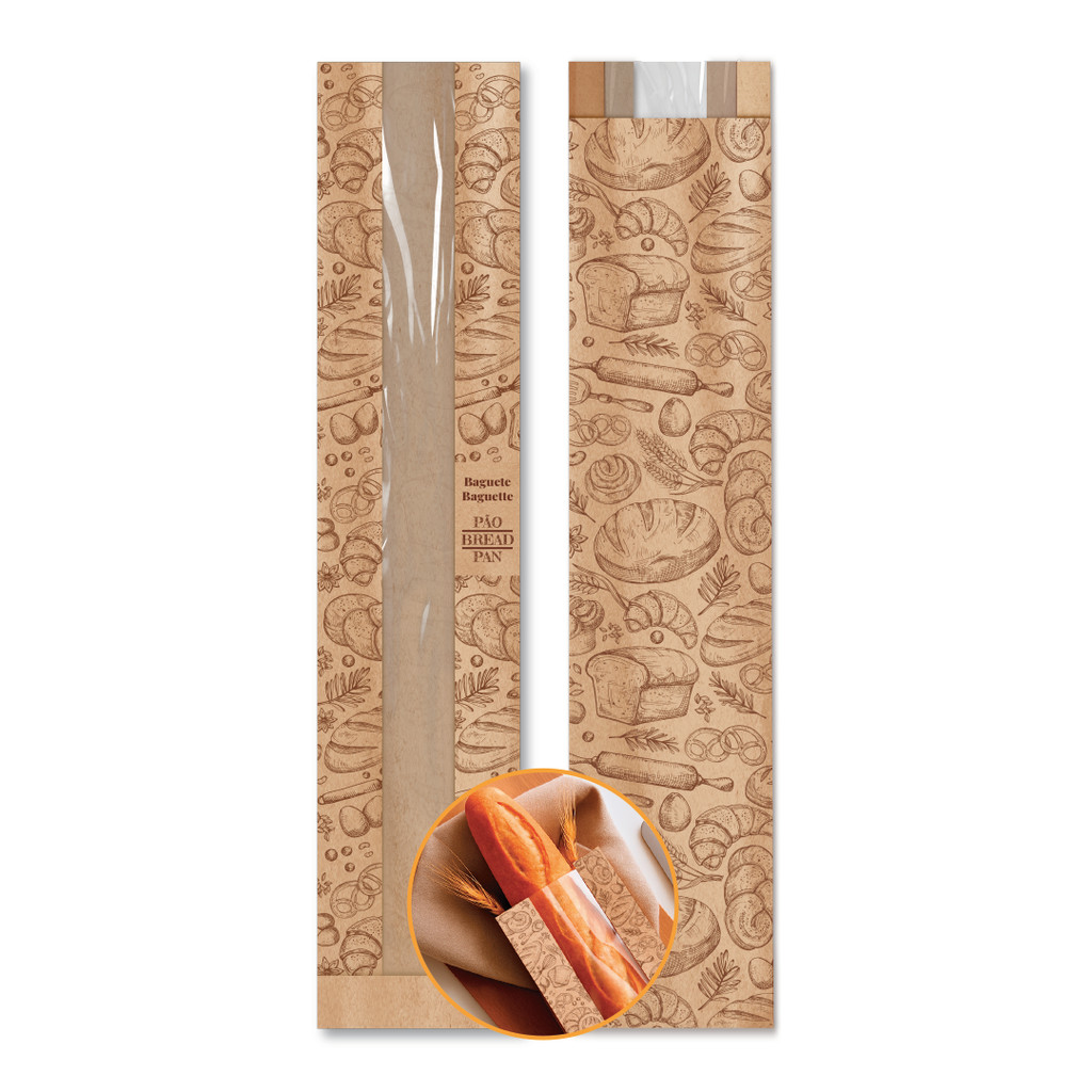 Imagem Saco Kraft Para Baguete Com Visor 500 Unidades 10,5x66cm - Marrom-claro