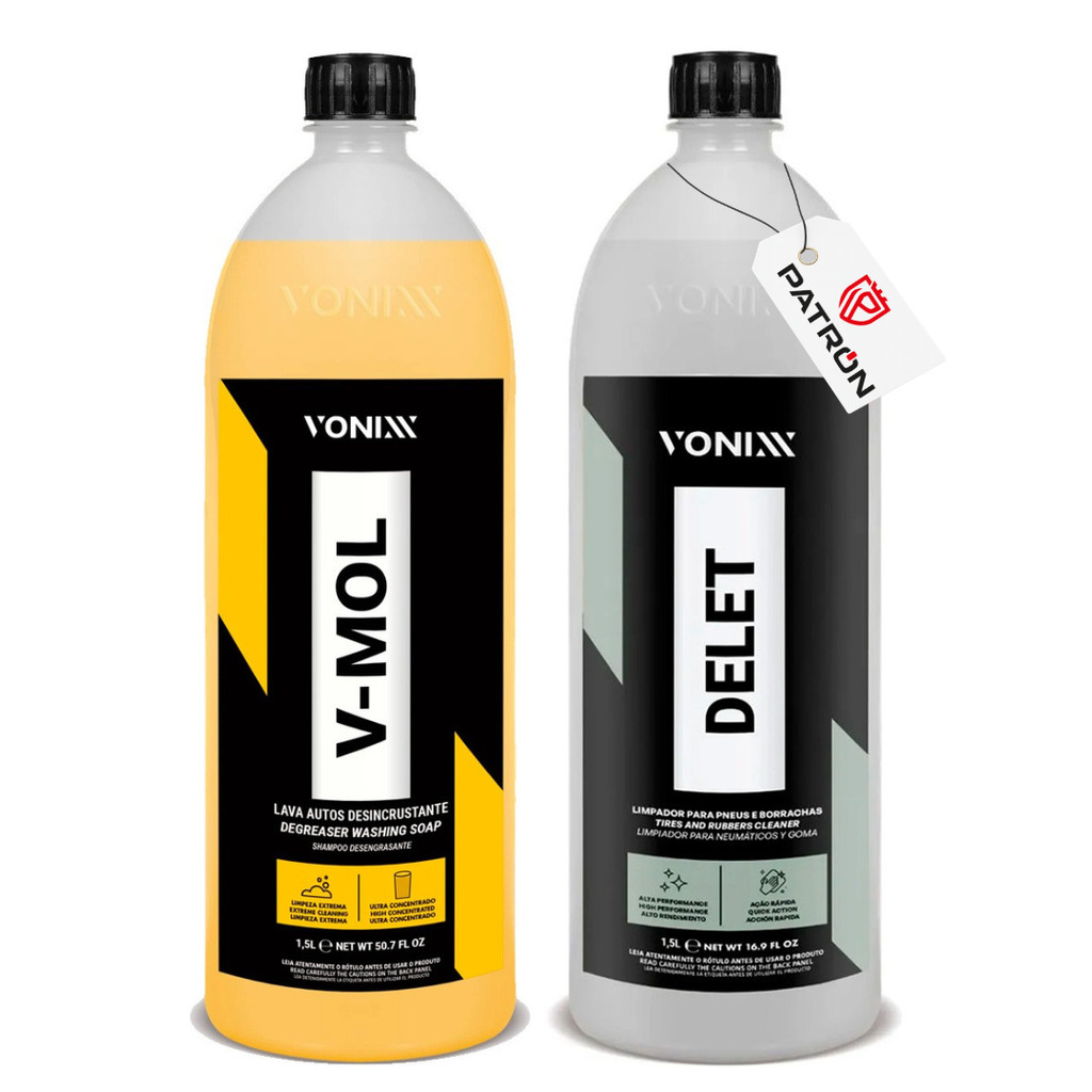 Delet Limpador Pneus + V-Mol Shampoo Desengraxante Vonixx Limpeza Pesada Carro