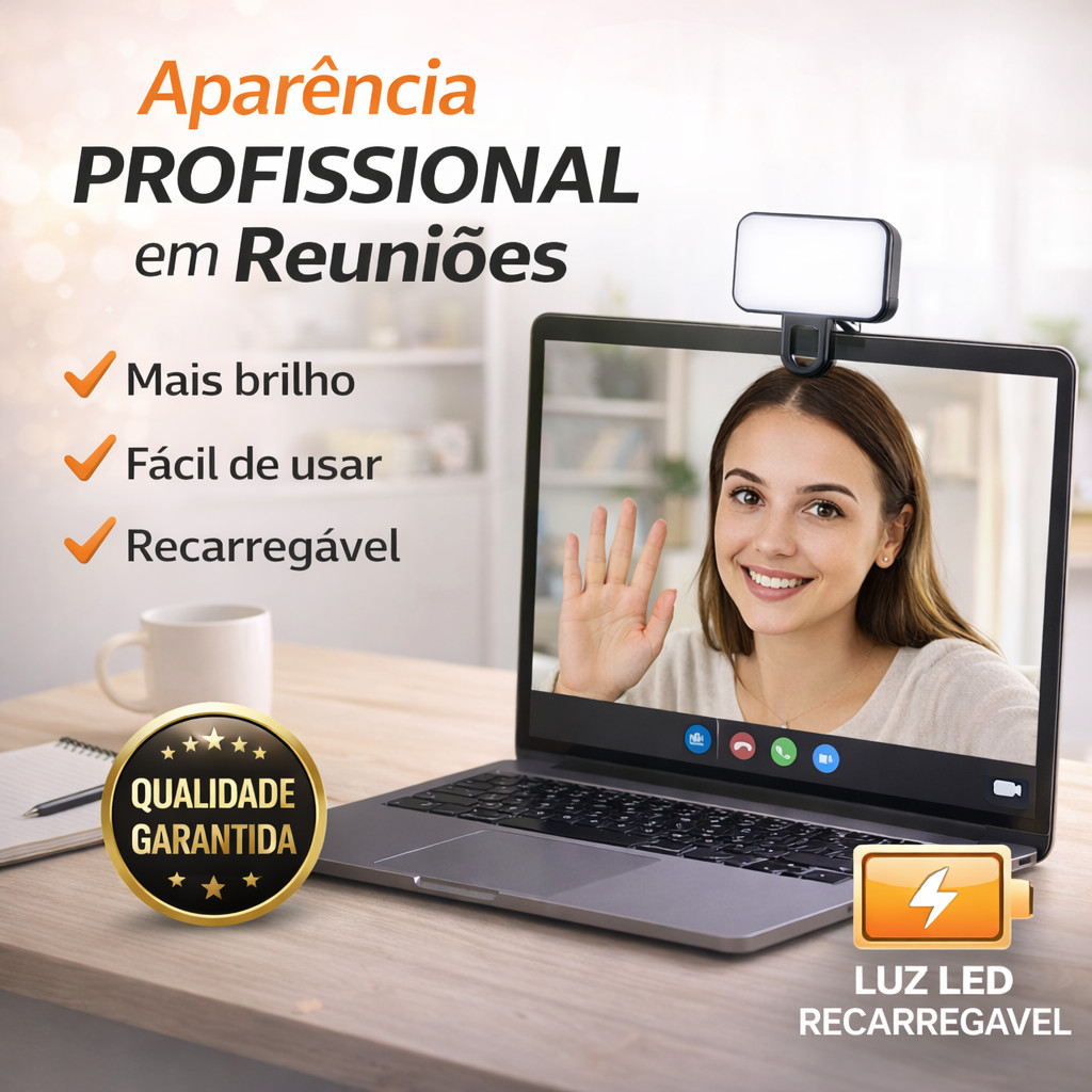 Luz Led Sem Fio Selfie Celular Notebook Vídeos Reuniões Maquiagem 3 modos Recarregável
