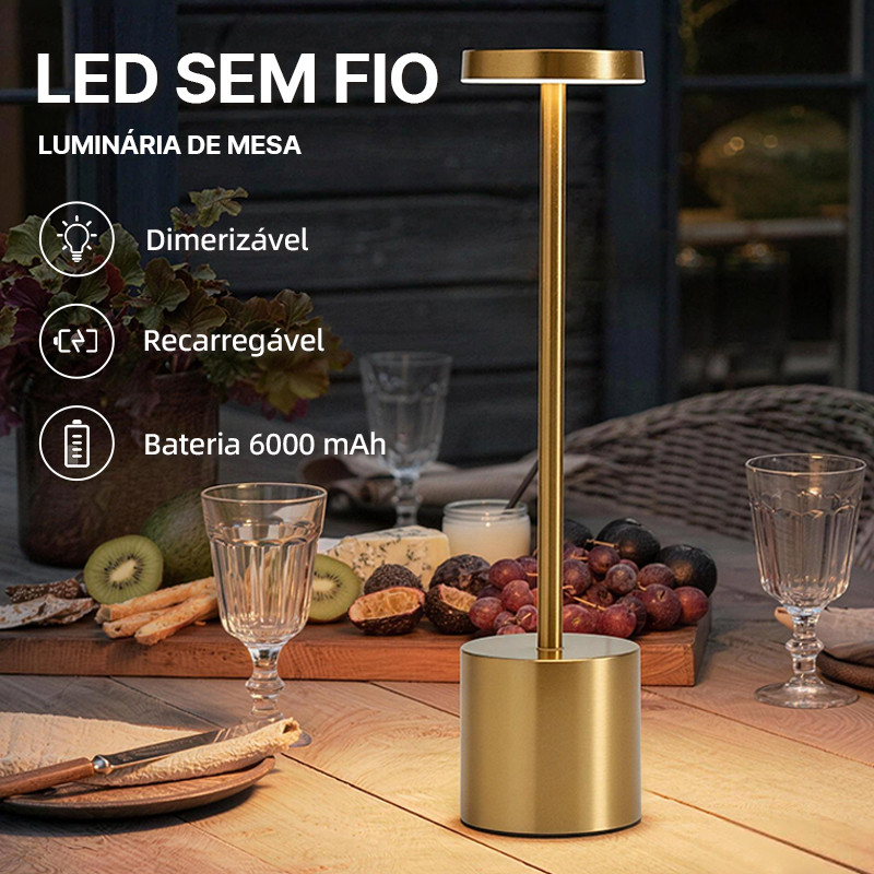 ???Luminária Mesa LED Sem Fio Recarregável 3 Cores Dimerizável Controle por Toque Portátil Quarto Restaurante Bar