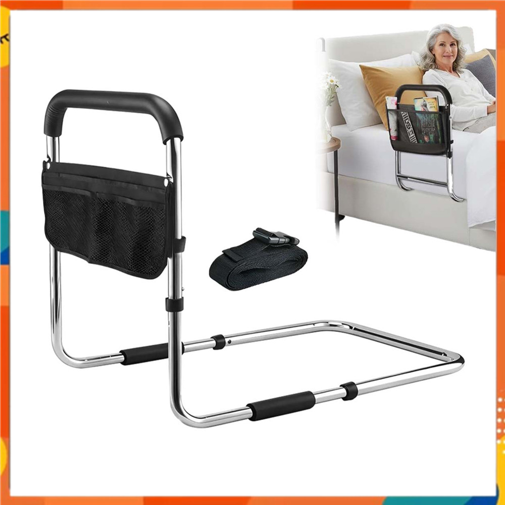 Guarda-corpo para cama de idosos, bengala ajustável com alça antiderrapante e bolsa de armazenamento