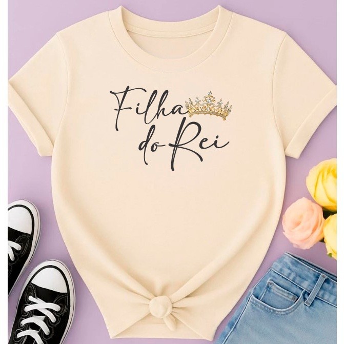 Camiseta de Algodão T- Shirts de Algodão Filha do Rei Blusa Feminina Moda Evangélica 100% Algodão