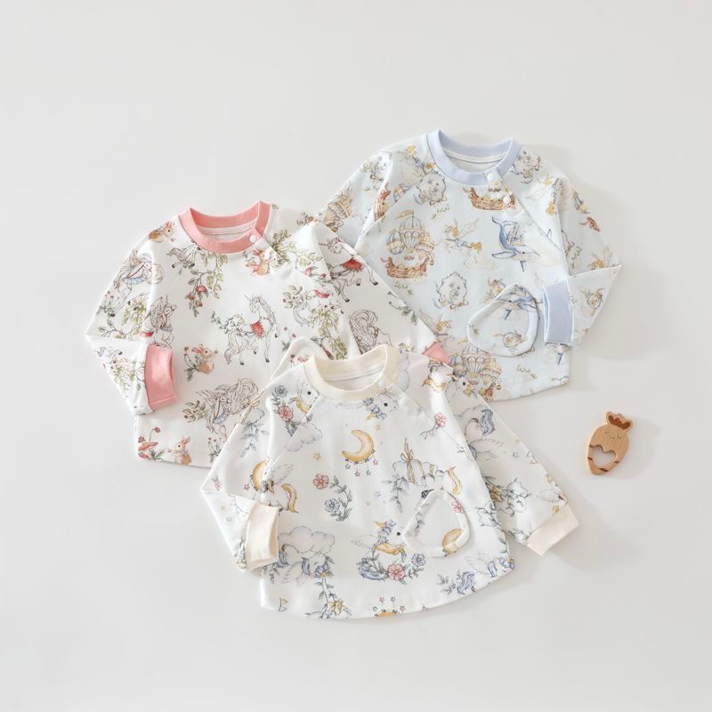 Bebê primavera outono puro algodão único outono roupas médio pequeno crianças de manga comprida camiseta meninos meninas