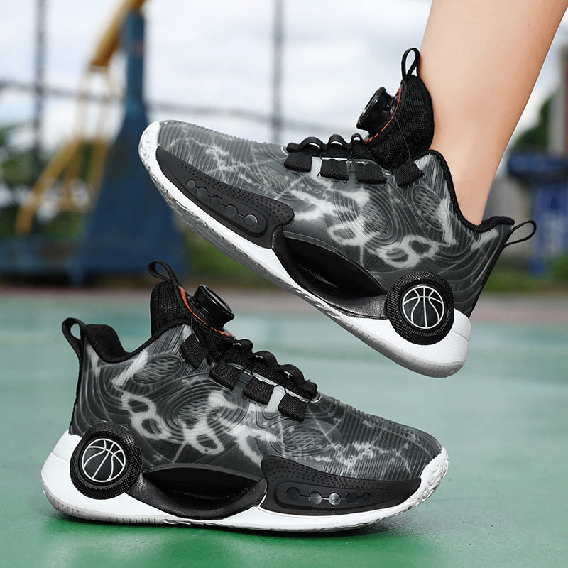 Tênis de basquete com ajuste por botão, calçados esportivos confortáveis e antiderrapantes para crianças e adolescentes,