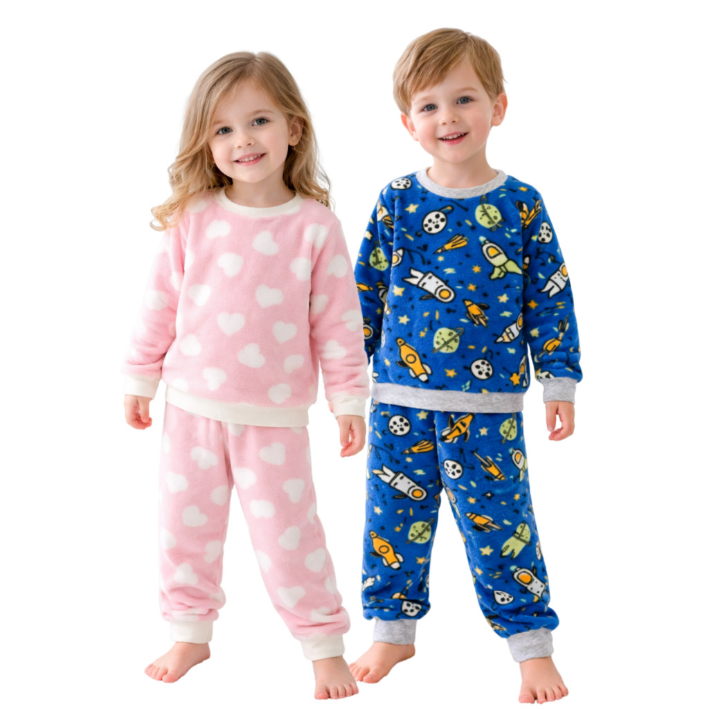 Pijama infantil Soft Fleece Inverno Fechado Quentinho Menina e Menino do Tamanho 2 Ao 12