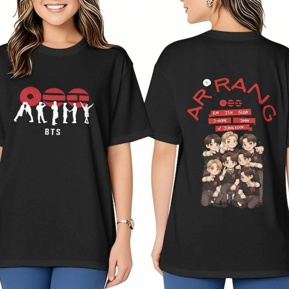 Camiseta Feminina Masculina Estampa B.T.S Turnê BTS ARMY Jersey Kpop Tshirt Unissex Preto Streetwear