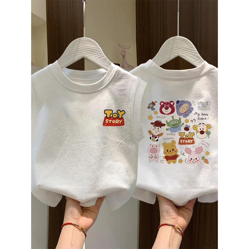 Colete sem mangas infantil de algodão puro verão novo estilo solto em torno do pescoço exterior camiseta meninos meninas