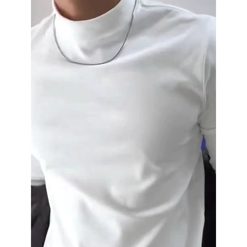 Moletom de lã alemão dupla face masculino gola meia alta Slim Fit camiseta de manga comprida gola alta camisa de fundo d