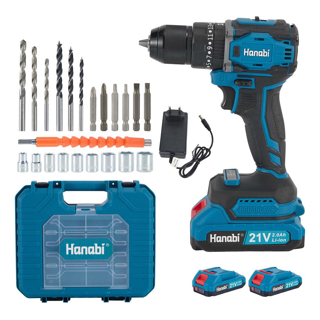 Furadeira Parafusadeira de Impacto Brushless 40Nm Torque 21V 2 Baterias Portátil Profissional【Hanabi】 em Oferta na Shopee