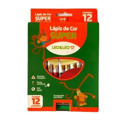 Lápis de Cor Jumbo 12 Cores Super Leo&Leo em Oferta na Shopee