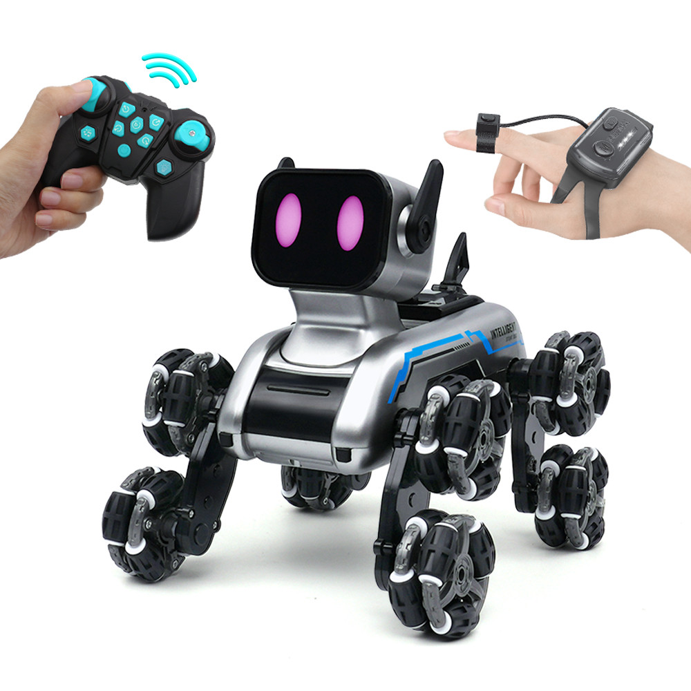 2.4Ghz Crianças Oito Rodas Gesto Detecção Inteligente Rc Dublê Robô Cão Com Relógio Luz E Música