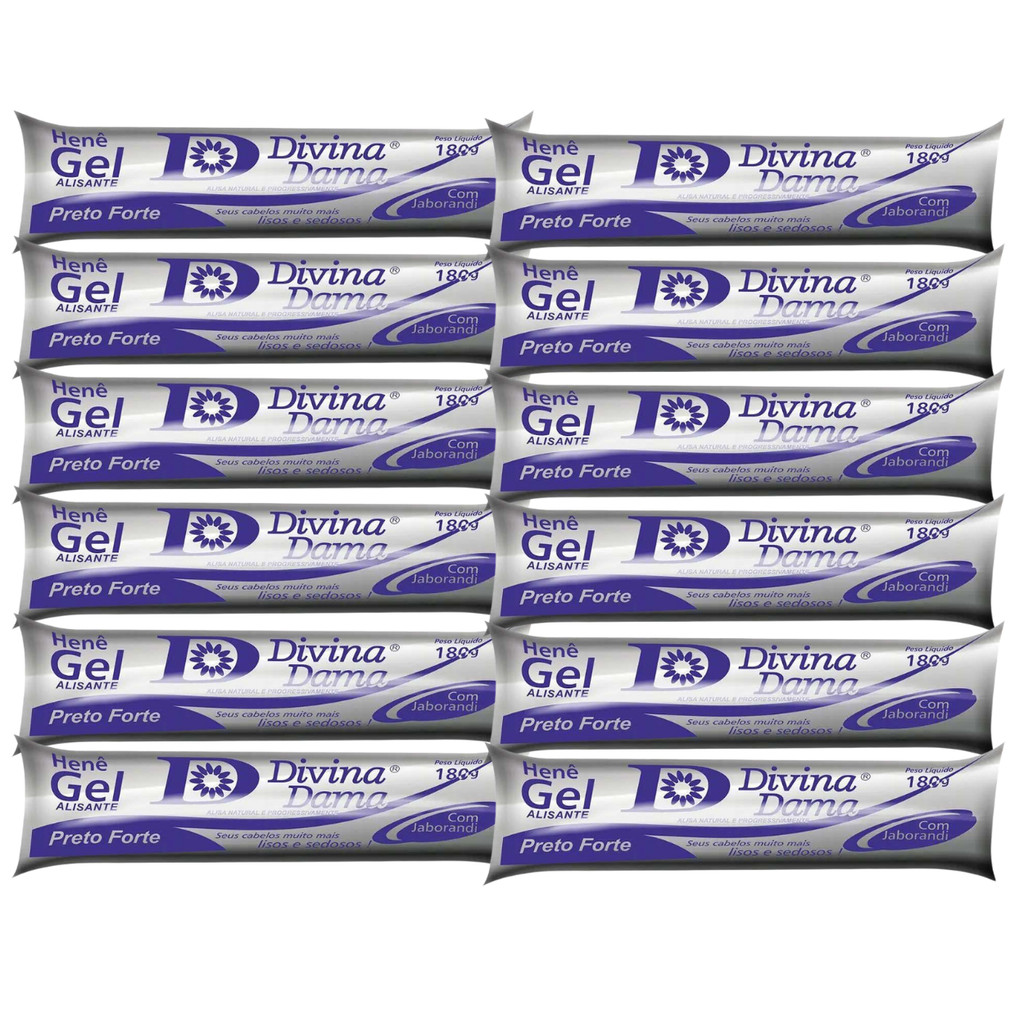 Kit C/ 12un Henê Gel Divina Dama Forte Bisnaga 180g
