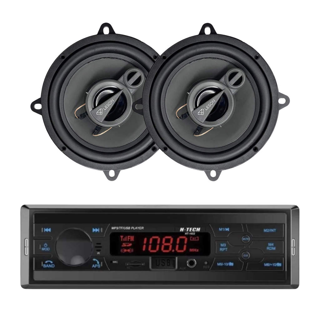 Kit Som Automotivo: Rádio 1 Din Bluetooth H-Tech + Par Alto Falantes 5” Leson 280W 4Ohms