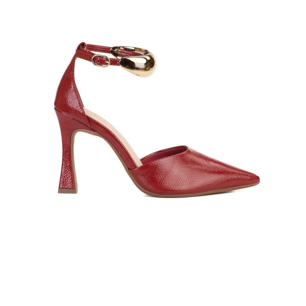 Scarpin Bebecê Salto Fino Semi Aberto com Enfeite Moderno