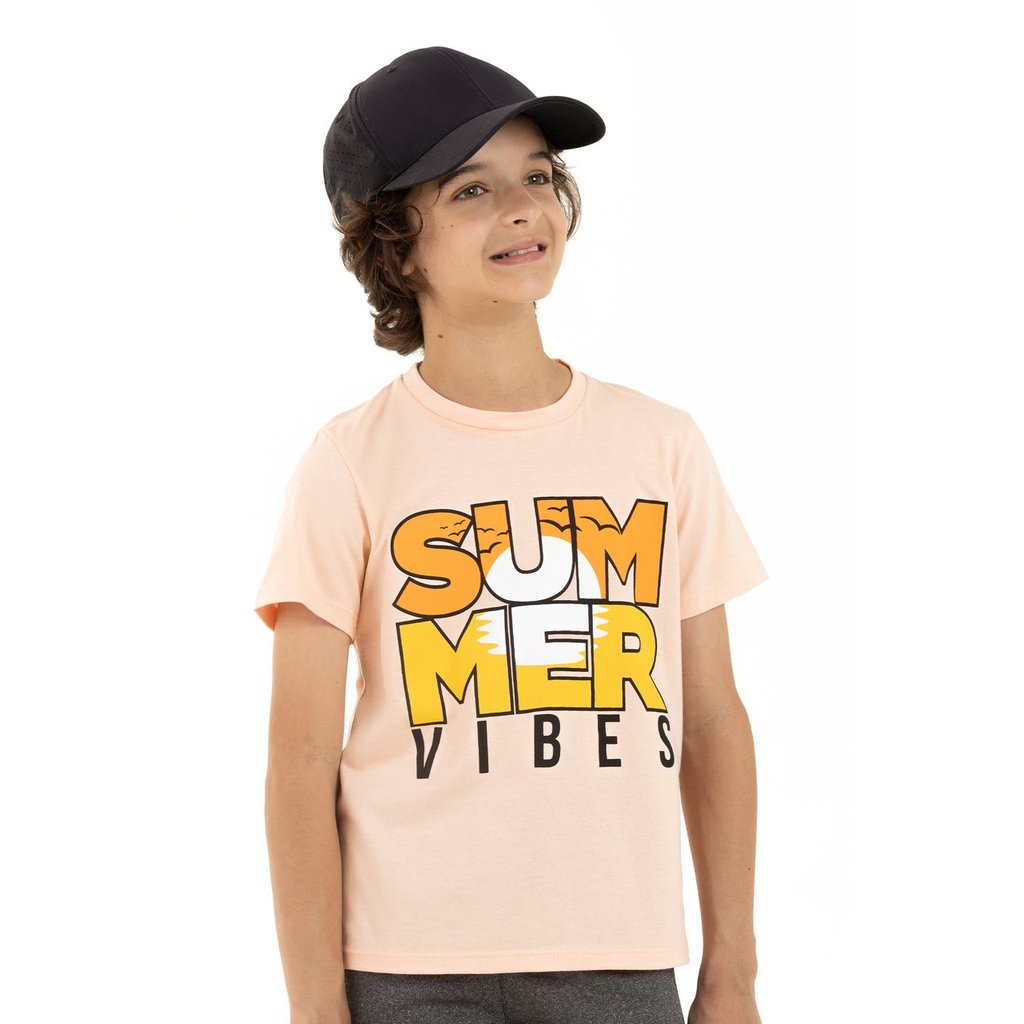Camiseta Infantil Menino De Verão Manga Curta em Algodão Entardecer de Verão