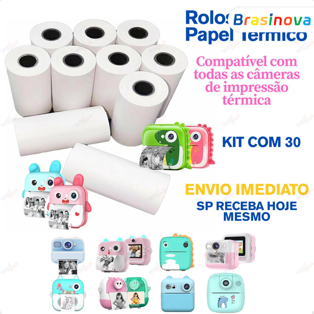 Kit 30 Bobina Térmica Rolo De Papel Branco Refil Para Mini Impressora Portátil e Câmera Instantânea