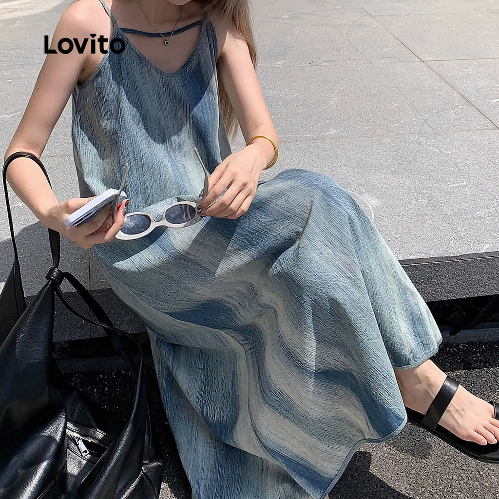 Lovito Vestido Jeans Casual Clássico E Versátil Em Jeans Azul Lavado Primavera/verão para Mulheres LNE126010 em Oferta na Shopee