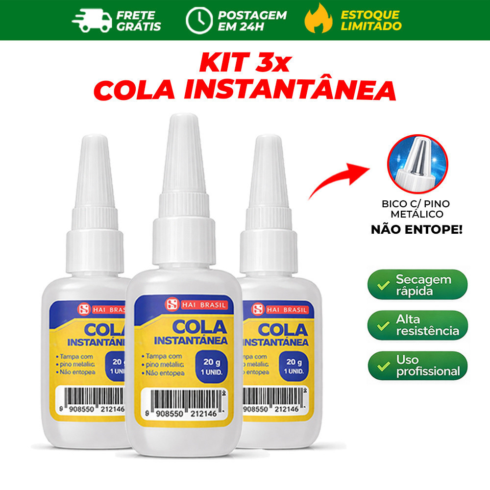 Kit 3x Colas Instantâneas Tipo TekBond 20g Unhas Postiças Artesanato Plástico Envio em 24h