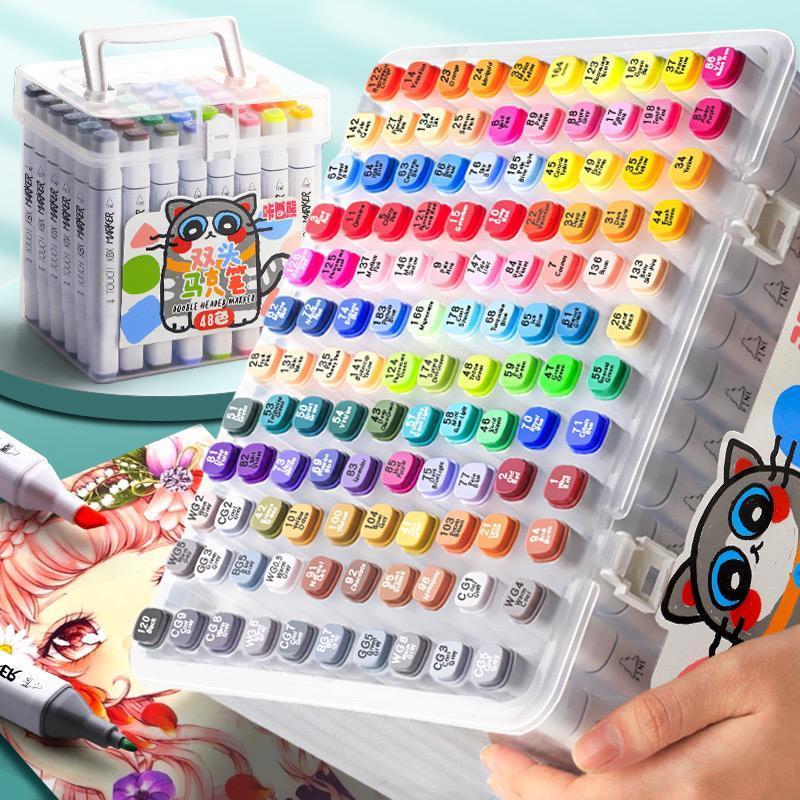 12/24/36/48 Bolsa Estojo Caneta Marcadores Com Ponta Dupla Tampa Com NÚMERO DE CORES Aulas em Oferta na Shopee