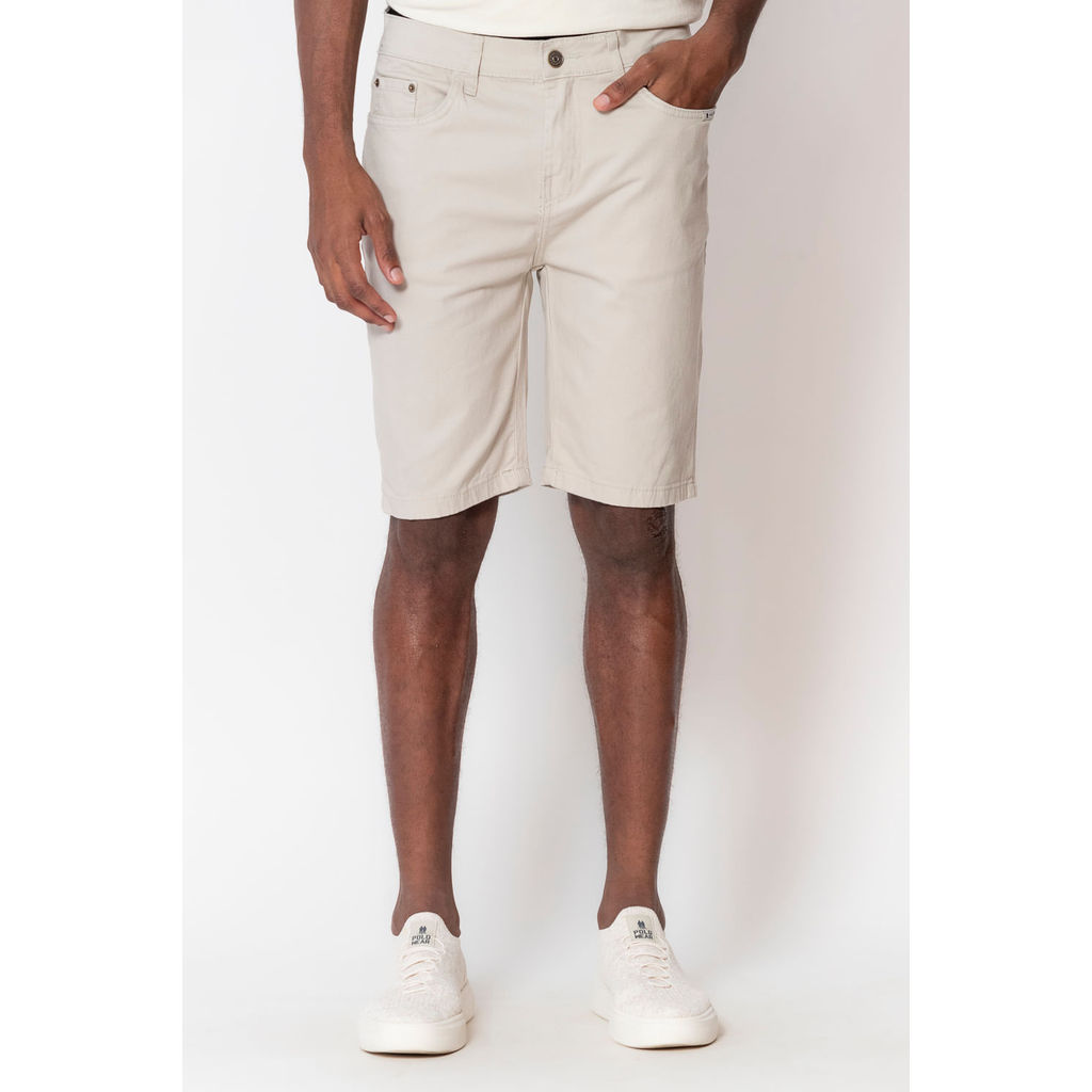 Bermuda Masculina Sarja Slim Polo Wear Bege Médio